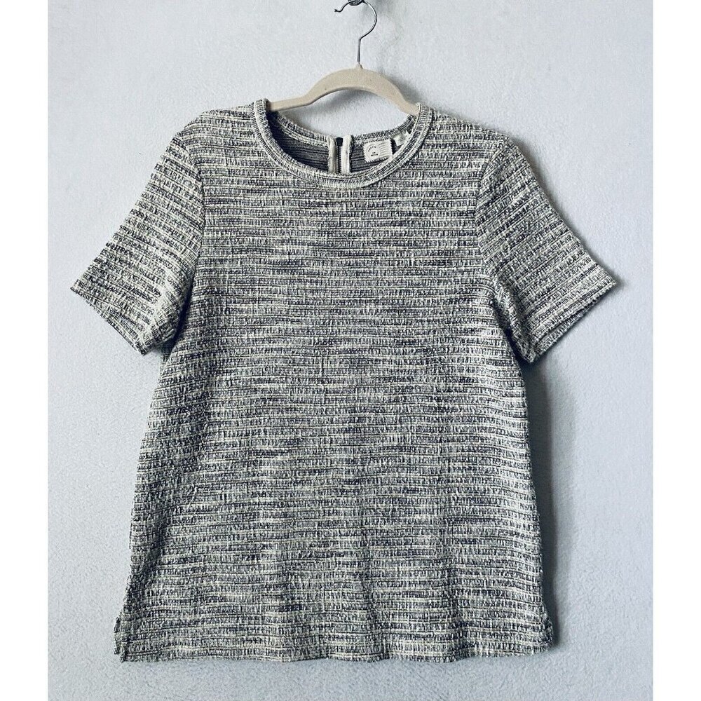 Anthropologie Postmark Womens Medium Beige Tweed Metallic Stretch Career
